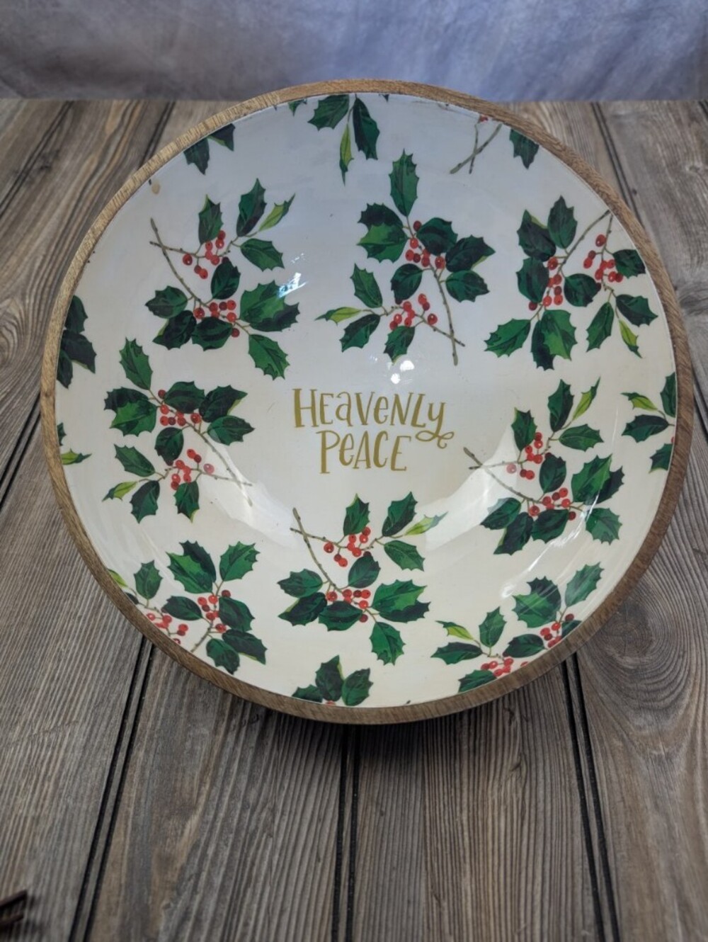 ​Mary & Martha "Heavenly Peace" Wooden Serving Bowl 9.5" Acacia Wood Christmas